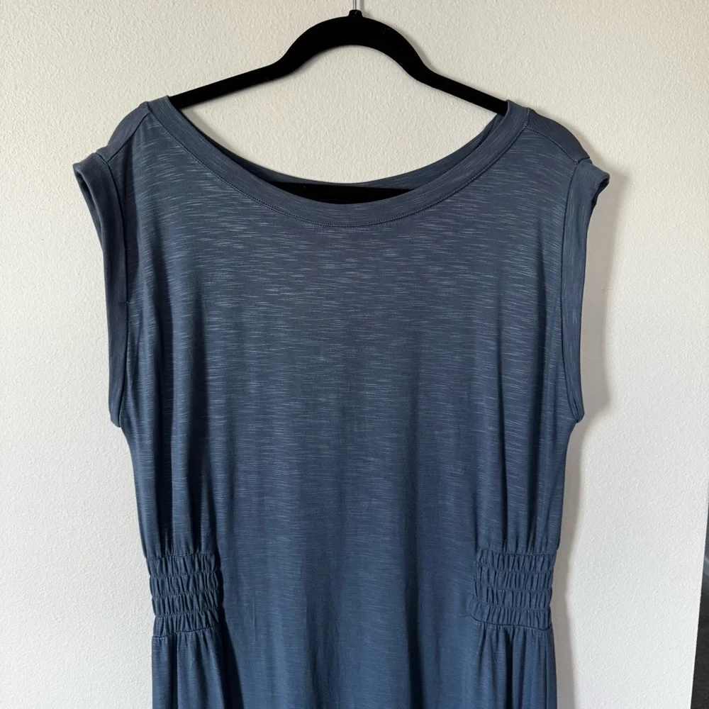 WHBM Blue Rayon Slub Knit Sleeveless Smocked Waist Midi Maxi Dress Womens Large - Picture 7 of 14